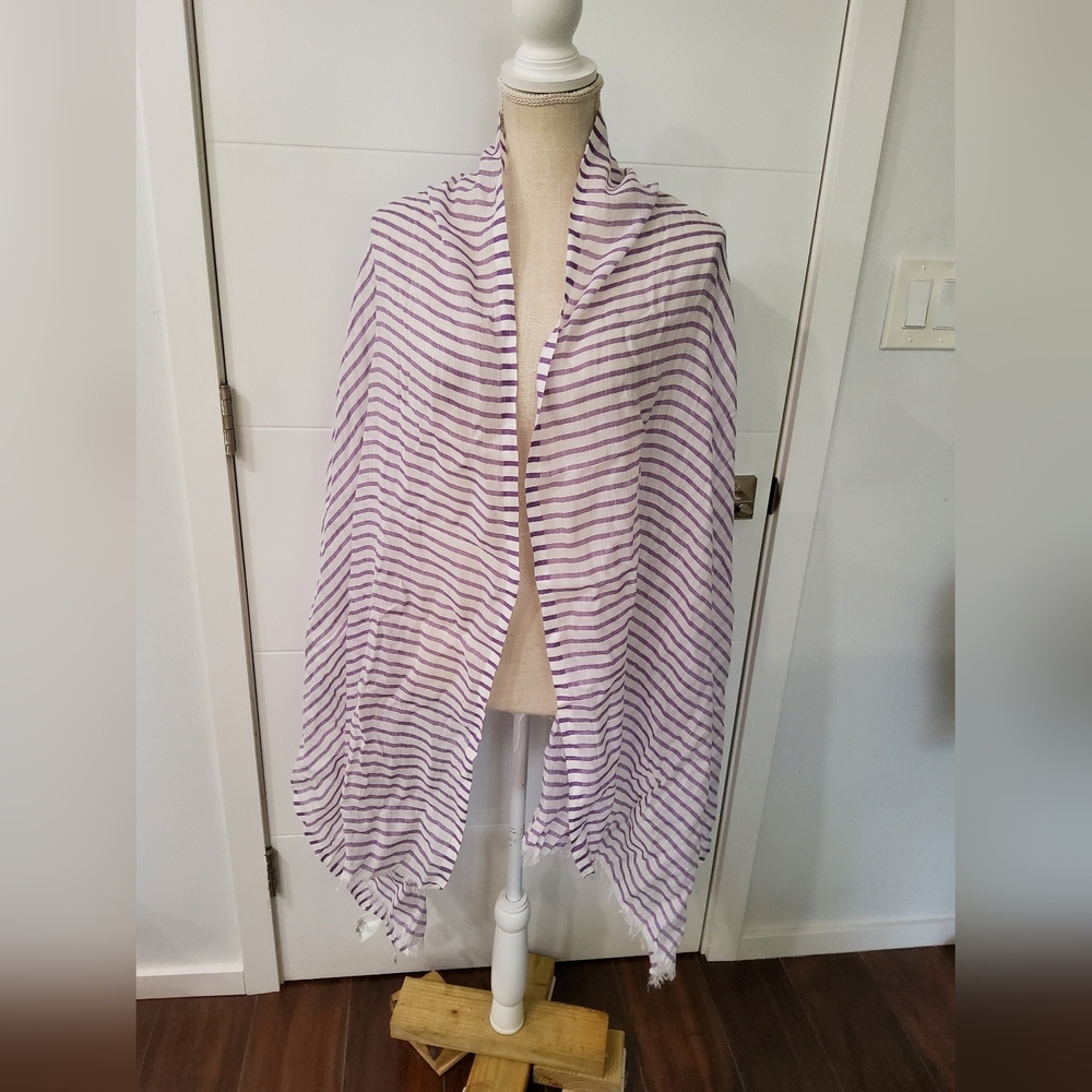 Max Mara Linen Blend Striped Purple and White Scarf